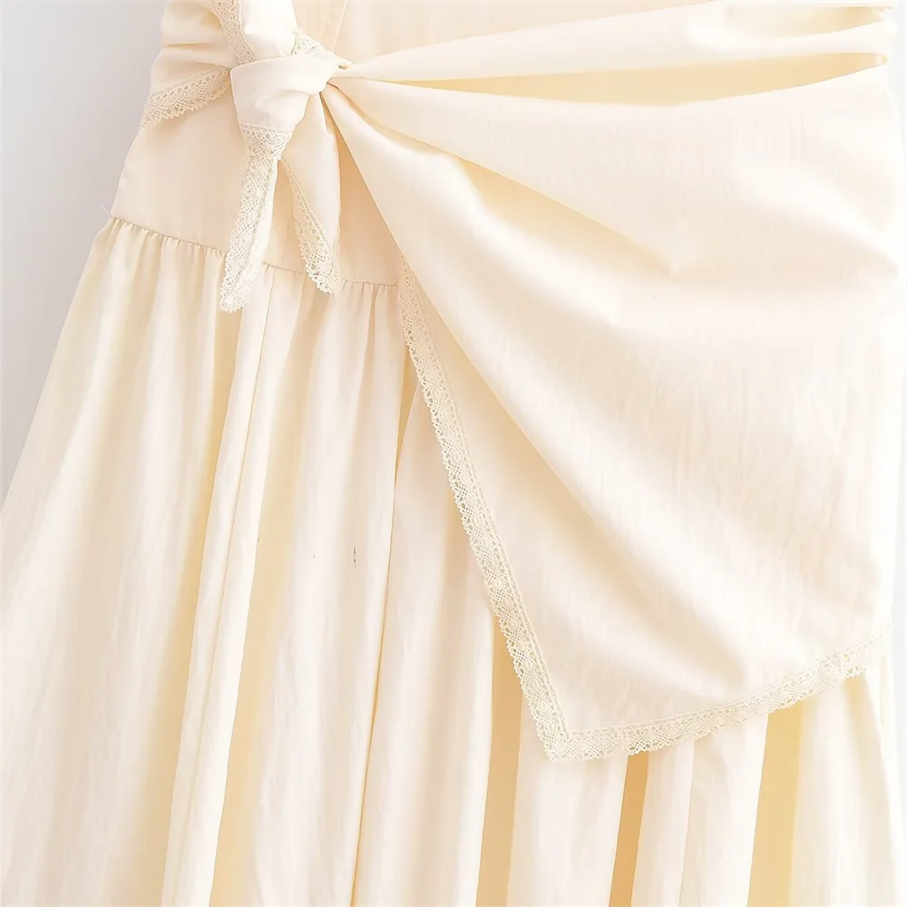 2026 new women's fashion spicy girl style high waisted A-line lace scarf decoration mid length skirt