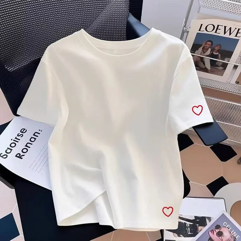Summer New Womens T-shirts Cotton Printing Casual O-Neck Short Sleeve Outdoor Sports Jogging Woman Clothes 2026 Daily Tees Tops