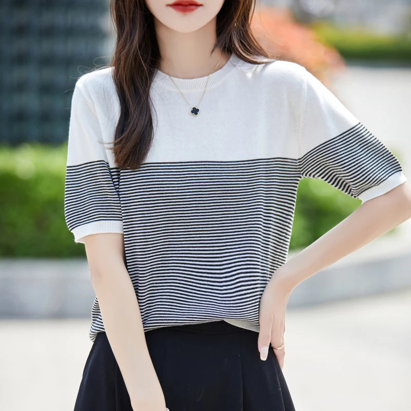 Cotton Knit Striped T-Shirt