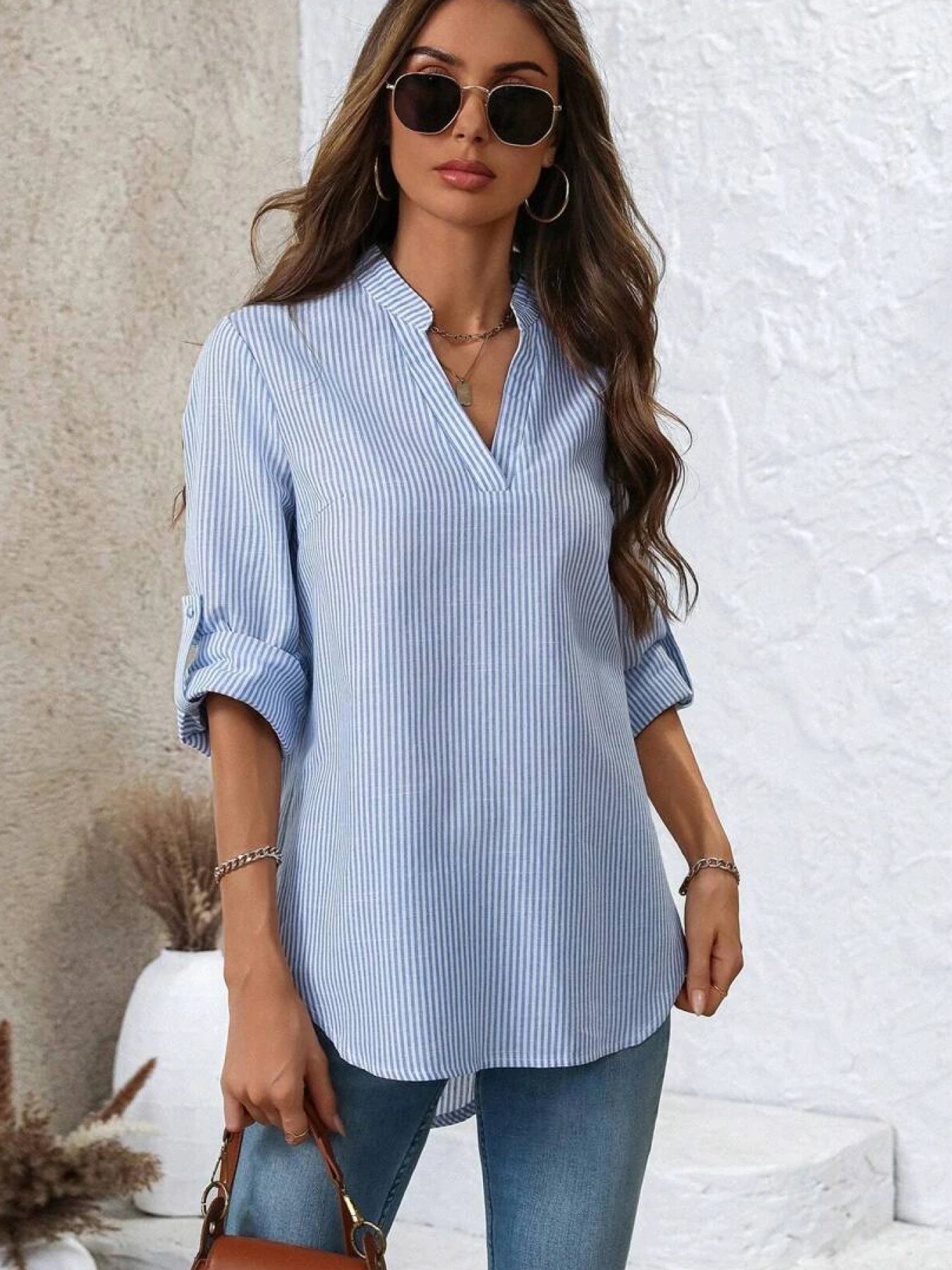 Vertical Striped V-neck Shirt