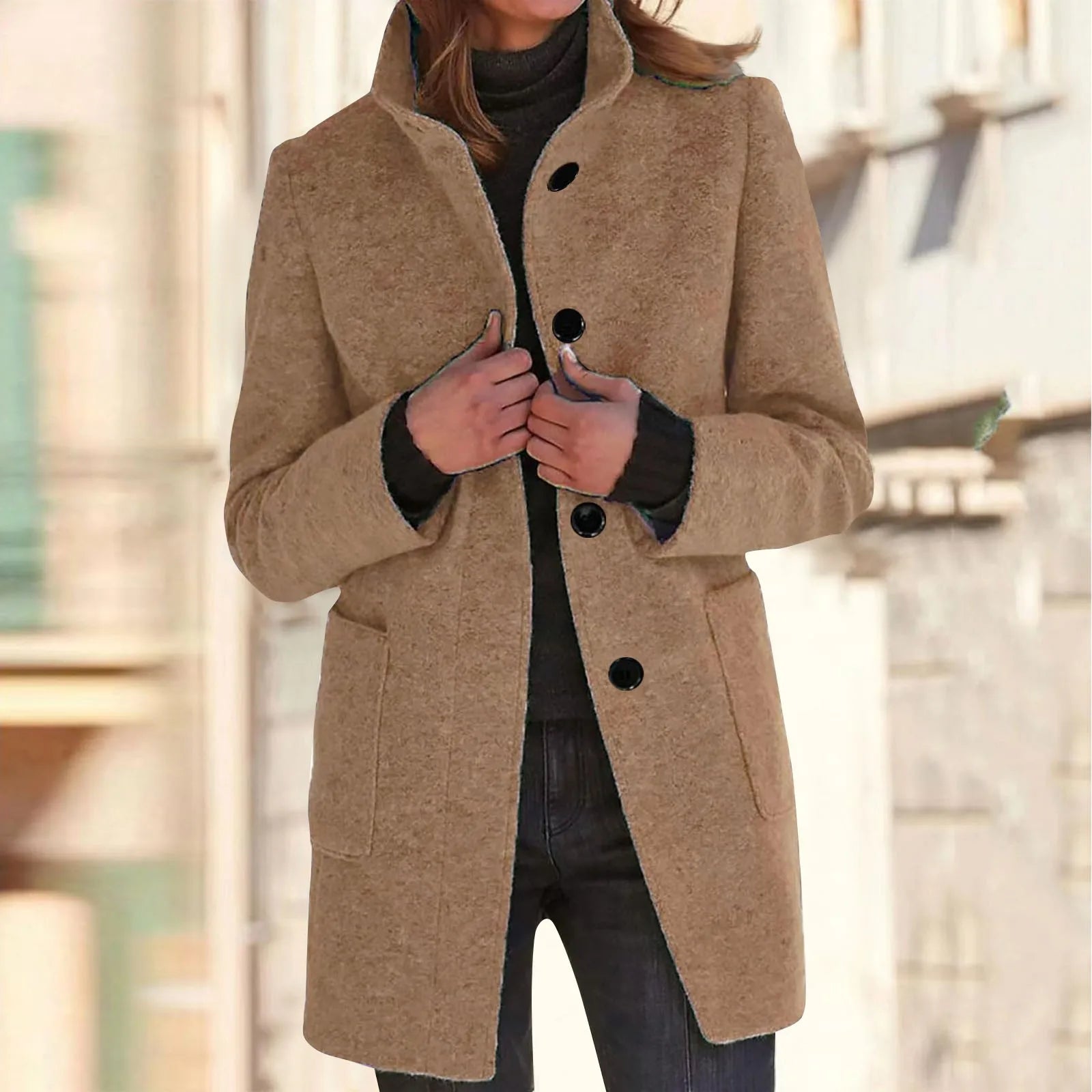 Womens Wool Cardigan Coats With Pockets Ladies Lapel Long Jacket Coat Fashion Solid Casual Winter Jackets for Women Plus Coat