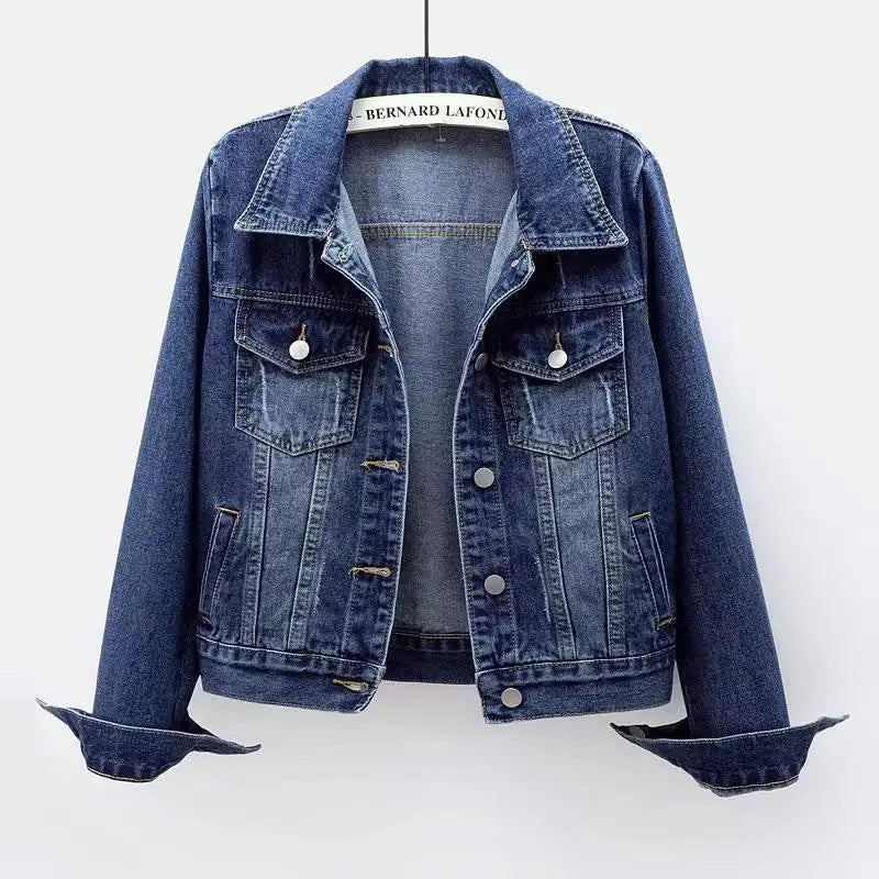 Women's Denim Jacket Short Slim Fit Washed Coat Single-breasted Long-sleeve Cardigan Simple Versatile Daily Casual Top Trendy