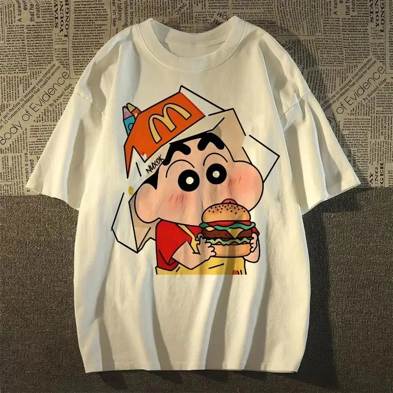 2026 Summer Fashion Crayon Shin Printed Casual Women's T-Shirt Short Sleeve Street Y2k Harajuku Loose T-Shirt Ladies Kawaii Top