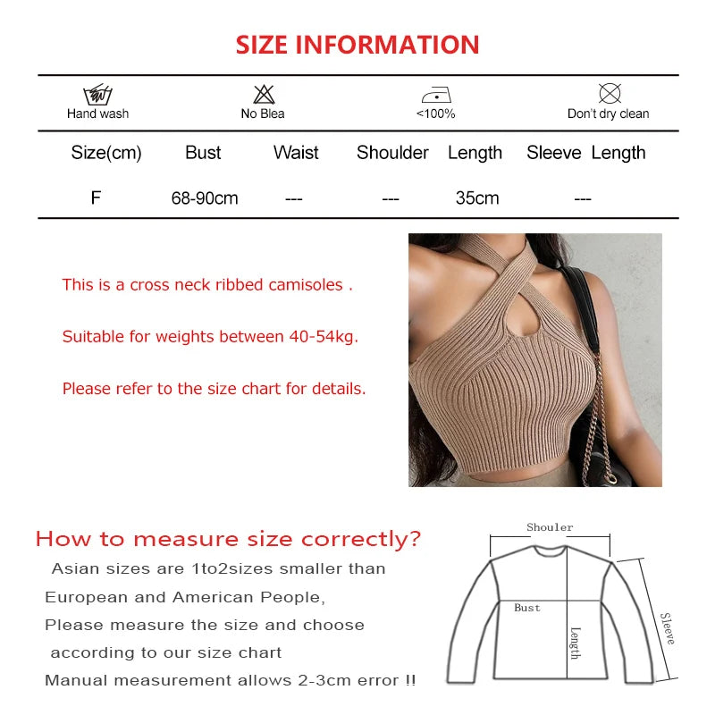 ITOOLIN Women Knit Cross Neck Crop Tops Sexy Slim Solid Backless Sleeveless Camisoles Elastic Rib Casual Underwear Tank Tops