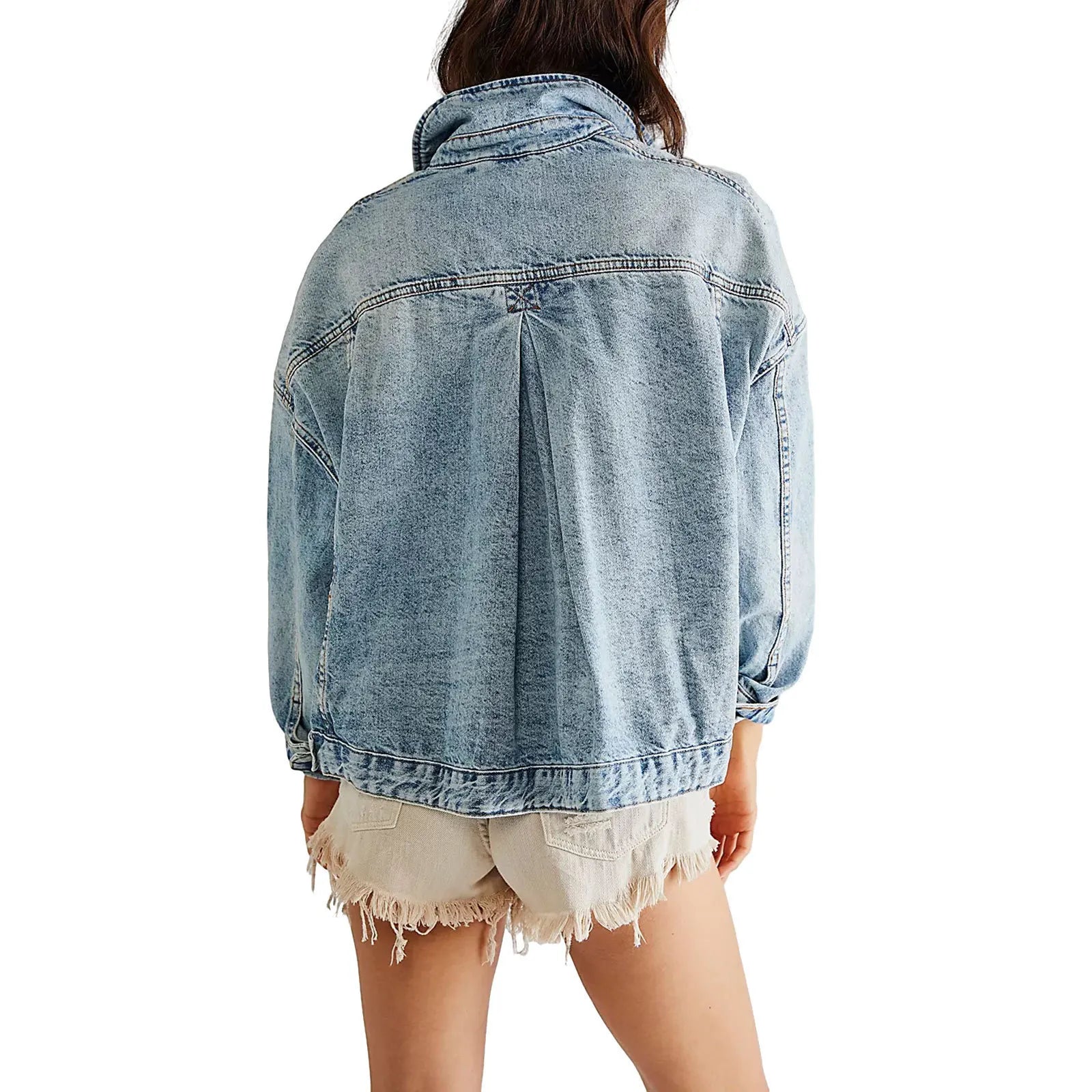 Denim Coat Single Breasted Women Jackets Turn Down Collar Outerwear Cardigan Solid Loose Pockets Washed Button High Street