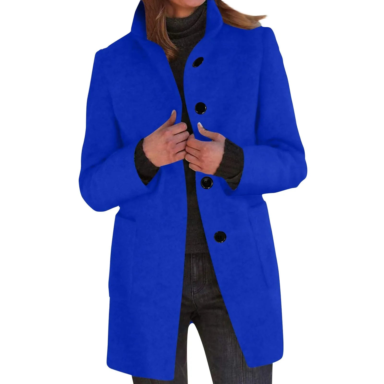 Womens Wool Cardigan Coats With Pockets Ladies Lapel Long Jacket Coat Fashion Solid Casual Winter Jackets for Women Plus Coat